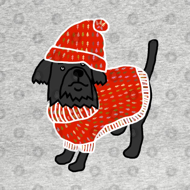 Cute Dog wearing a Red Winter Sweater and Red Hat by ellenhenryart